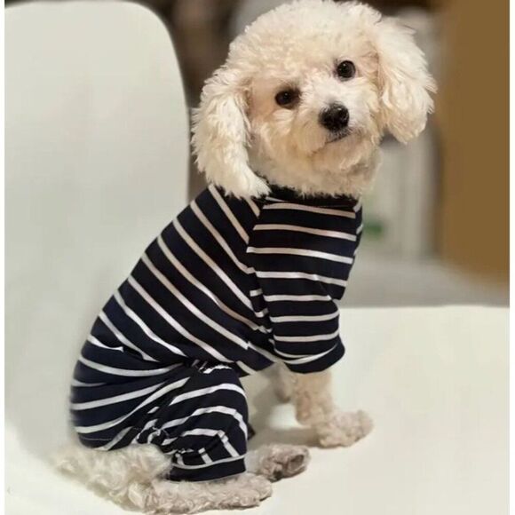 Navy Blue & White‎ Striped Dog Pet XL Pajamas New - Picture 3 of 4